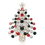 Lozadia Christmas Tree silver Plated Broochs,Created Crystal Christmass Brooch Rhinestone Christmas Tree Brooches for Women Ladies colorful Xmas Brooch