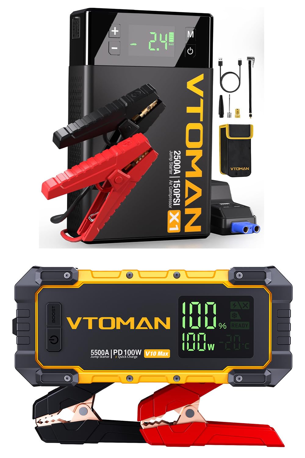 VTOMAN X1 Jump Starter with Air Compressor V10 Max 5500A Jump Starter 100W Two-Way Fast-Charging