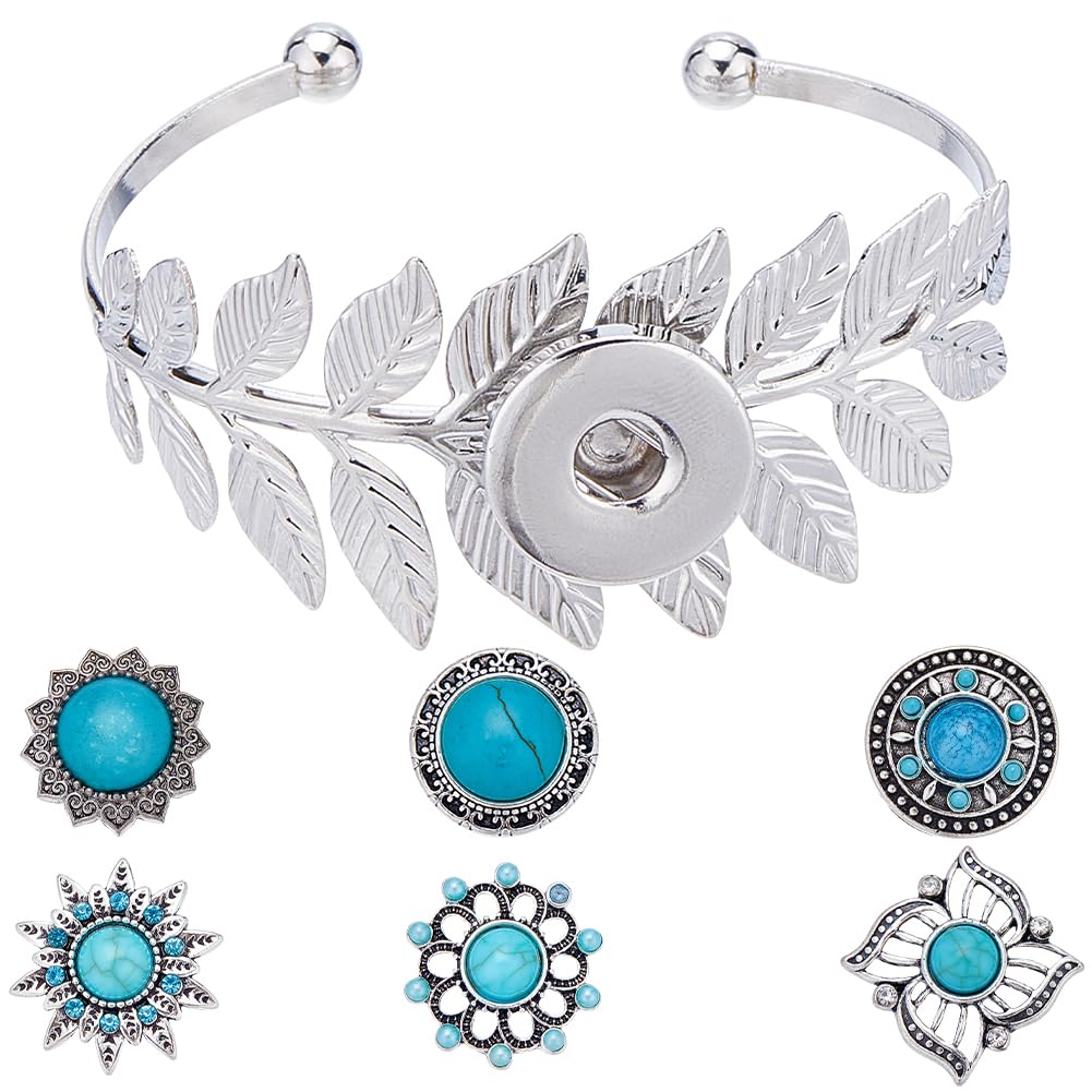Pulseras con botones a presión en tono plateado con turquesa para bisutería DIY