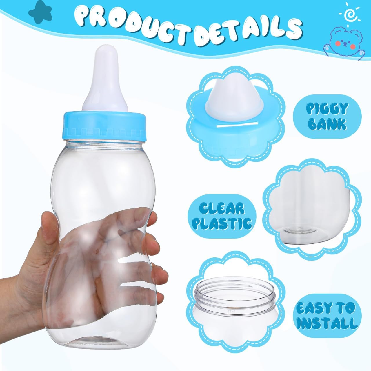 Garneck 11'' Jumbo Baby Bottle for Baby Shower Game Large Capacity Transparent Money Piggy Bank Bottle with Wide Opening Giant Fillable Candy Container for Boys Birthday Nursery Christening Decor