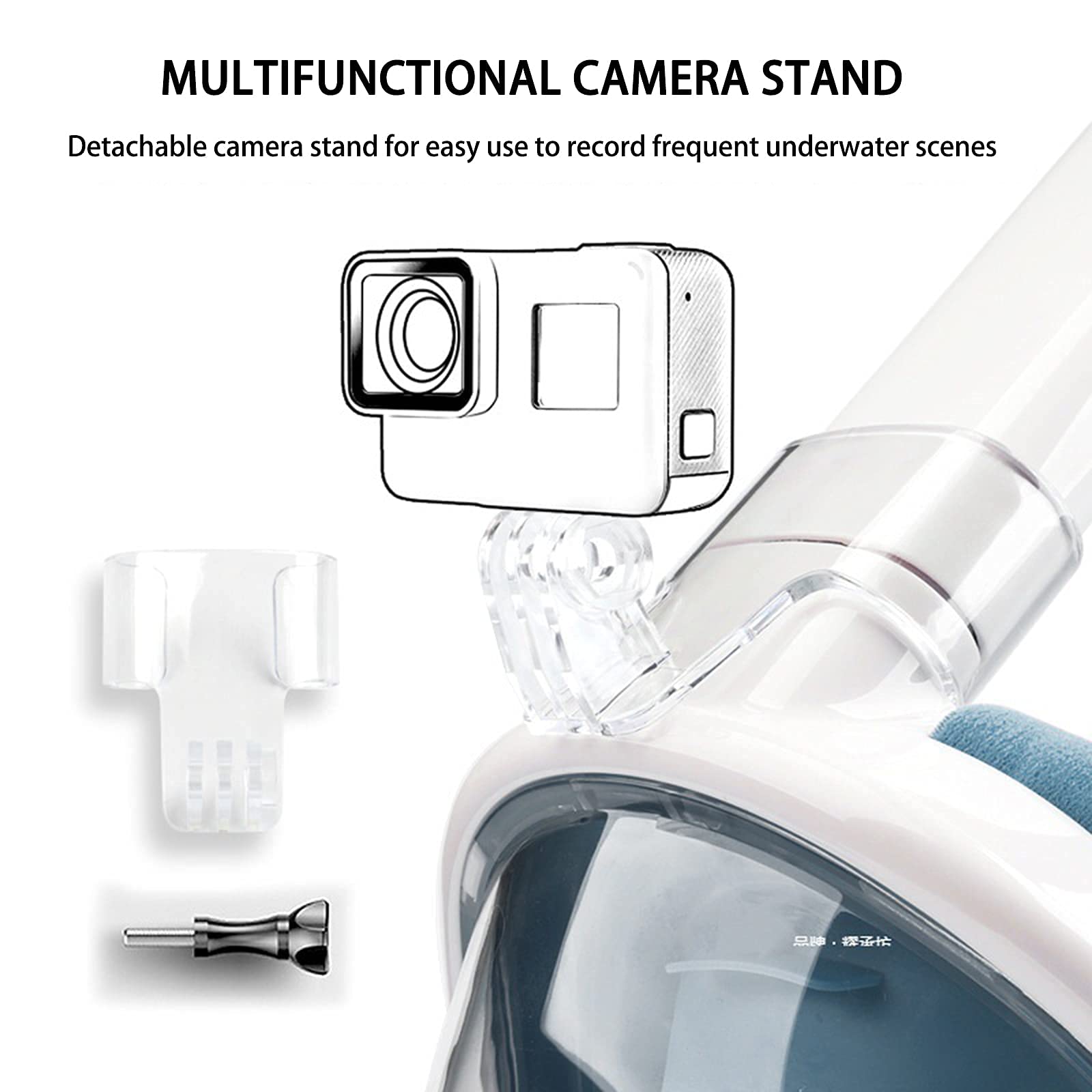 Maschera per Immersioni subacquee 180 ° Anti-Appannamento Anti-Perdita con Tubo Pieghevole e Supporto per Fotocamera per Adulti e Bambini Giovani per Snorkeling a Secco, Nuoto,L,L/XL