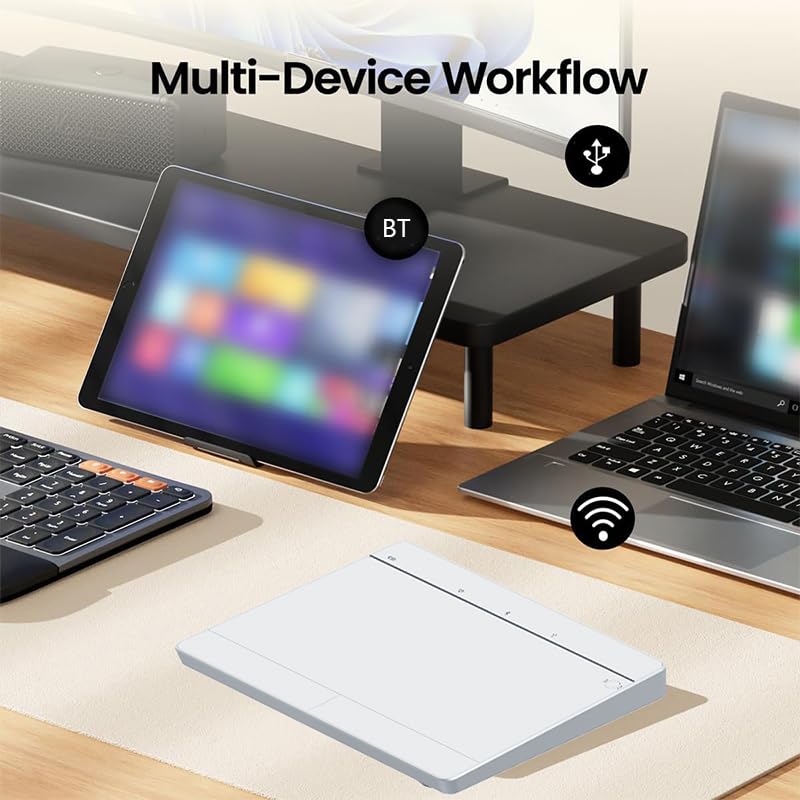 Trackpad inalámbrico JOMAA 2.4G y Bluetooth para Windows, mouse táctil plateado recargable 6