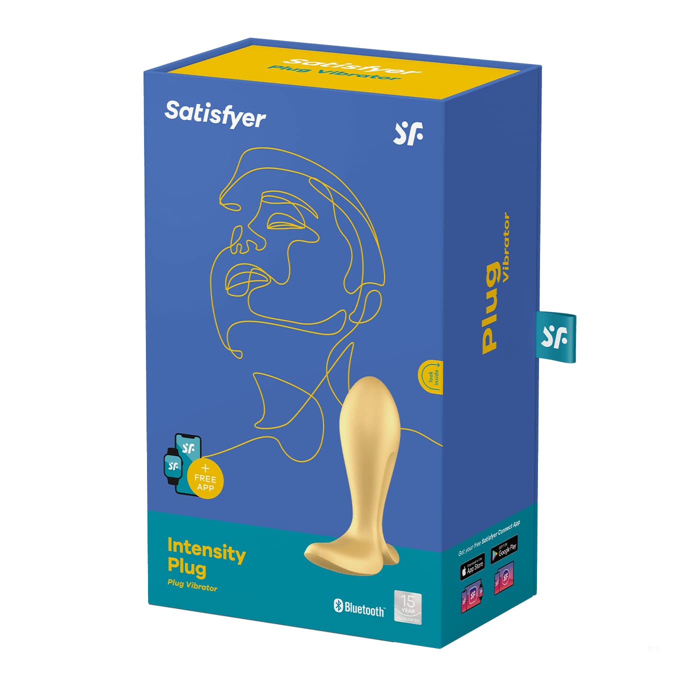 Satisfyer, vibrador, vibrador anal, 'Intensity Plug', 8,8 cm, silicona respetuosa con el cuerpo, resistente al agua (IPX7), controlado por app, color:Gold