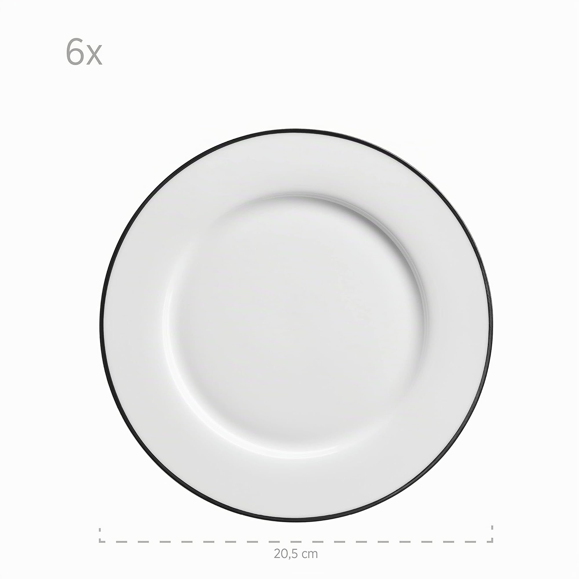 Mäser, Série Nola Service à café moderne pour 6 personnes, blanc avec bord noir, 18 pièces avec tasses à café, soucoupes et assiettes à dessert, vaisselle à café ronde, blanc
