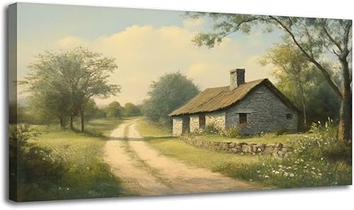 30"x 60" Large Wall Art Gold Framed Vintage Countryside Cottage Farmhouse Retro Living Room Painting Picture Print on Canvas Wall Art for Living