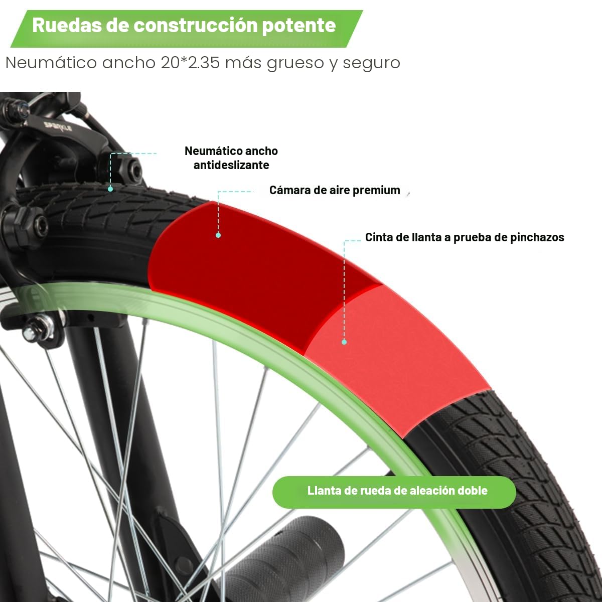 HILAND Bicicleta BMX Freestyle de 20 Pulgadas con 4 pegs para Ruedas y Sistema de dirección de Rotor de 360°, para niños, niñas y Adolescentes a Partir de 7 años, Color Negro, Verde, Rojo y Blanco
