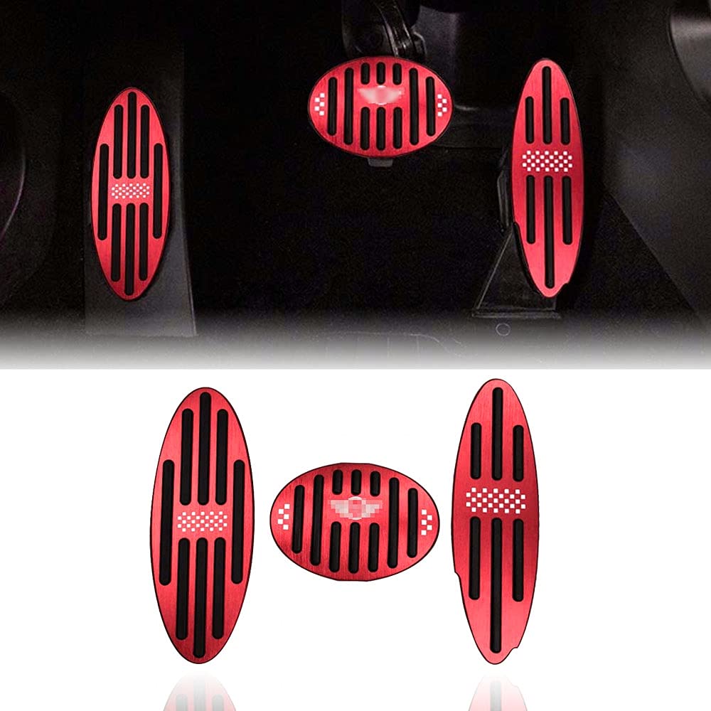 Boltry No Drilling Non Slip Gas Pedal Brake Pedal Kit Cover with Aluminum Alloy 3 Pieces/Set Interior Accessories Trim for 2010-2018 Mini Cooper Countryman, Clubman, Roadster, Hatch, Paceman (RED)