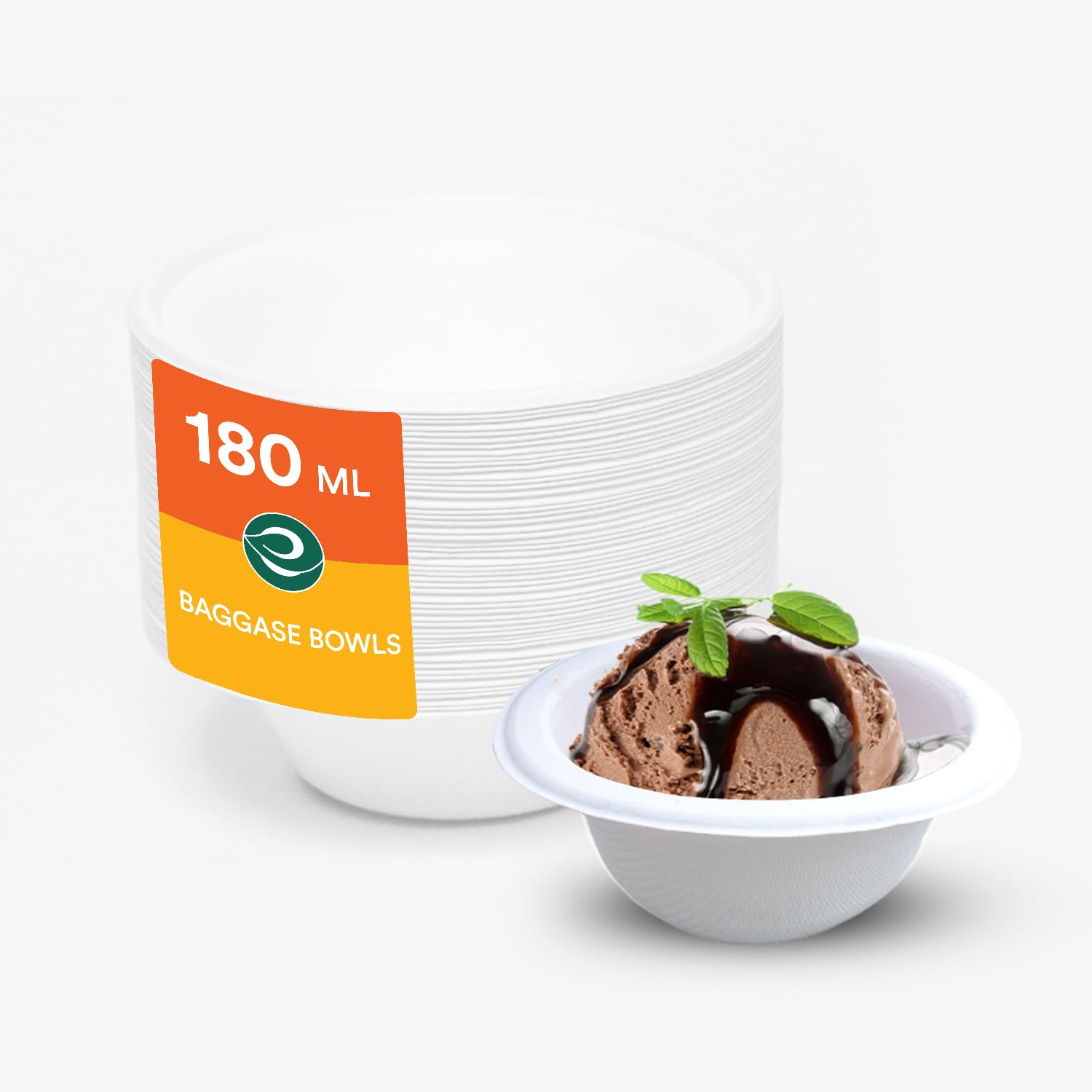 ECO SOUL [180 ml, 50 Pack Disposable Bagasse Bowls | Eco-Friendly, Biodegradable, Sugarcane Paper Bowls | for Serving Snacks & Dinner | Birthday, Wedding & Party | Round, White