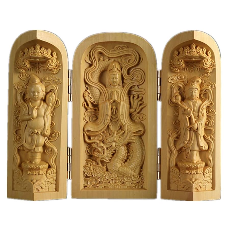 三開仏 三開仏像 木彫り 置物 観音像 阿弥陀如来【kurokunn】H 三開仏 三開仏像 木彫り 置物 観音像 阿弥陀如来【kurokunn】H