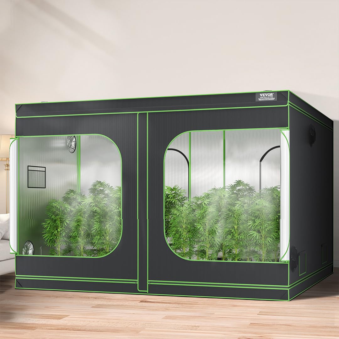 VEVOR Armario de Cultivo 305x305x203 cm Carpa de Cultivo Hidropónico Mylar 600D Altamente Reflectante con Ventana de Observación, Bolsa de Herramientas, Bandeja de Piso para Cultivo de Plantas