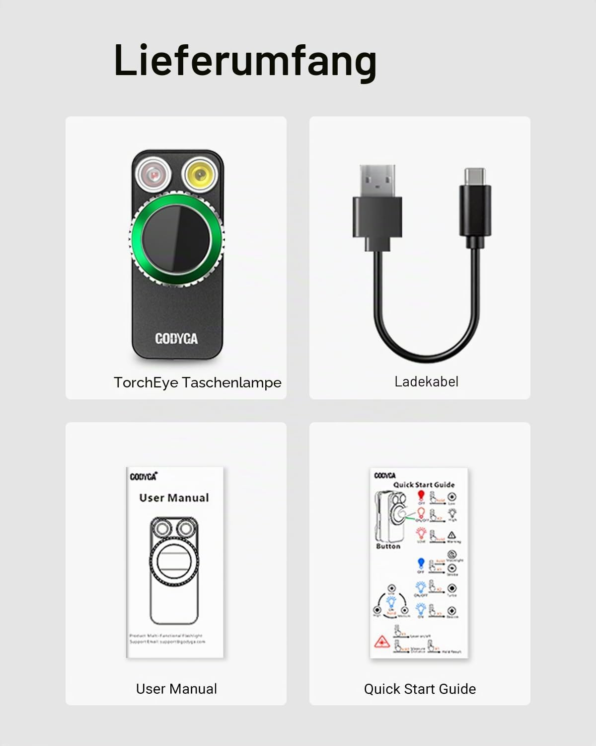 Godyga TorchEye RD Smarte Mini Taschenlampe mit Laser-Entfernungsmesser, 650 LM weißes & Rotes Licht, Display für Akkustand & Restlaufzeit, USB-C, Magnetfuß für Notfälle, Messungen in Innenräumen