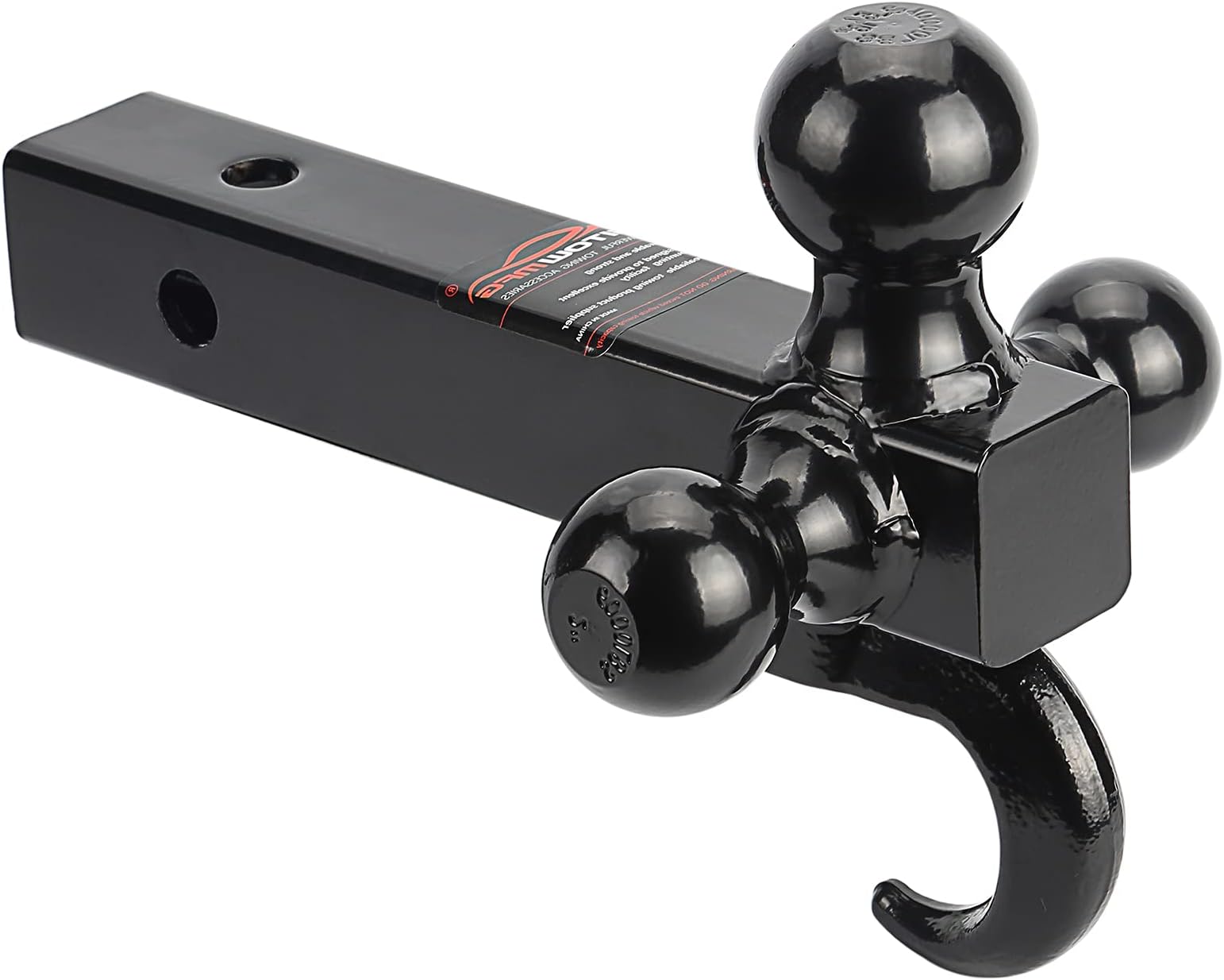 Class III/IV 2" Multiple Ball Mount Tri-Ball with Hook, Hollow Shank, Black