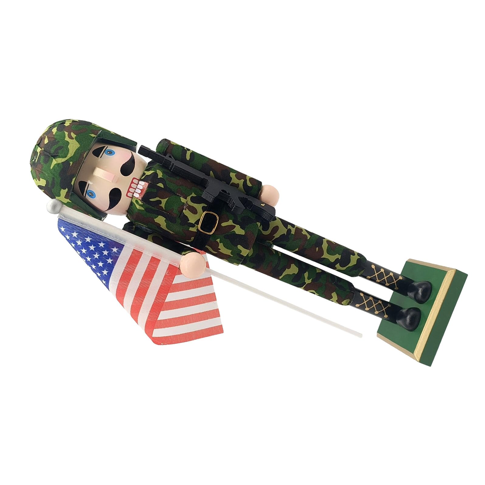 Soldat Casse-Noisette avec Drapeau Américain en Bois