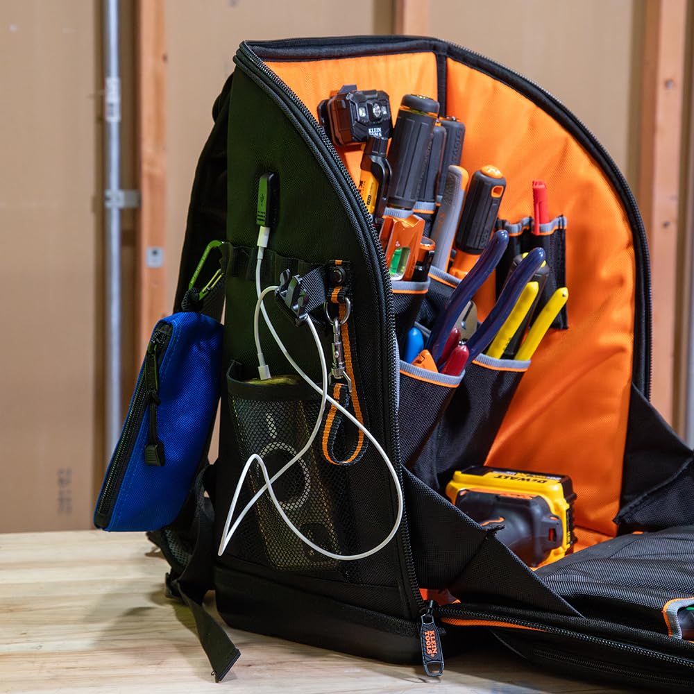Klein Tools 62482 Sac à dos à outils, organiseur robuste avec 27 poches, grand intérieur, fond moulé, sac à outils d'électricien