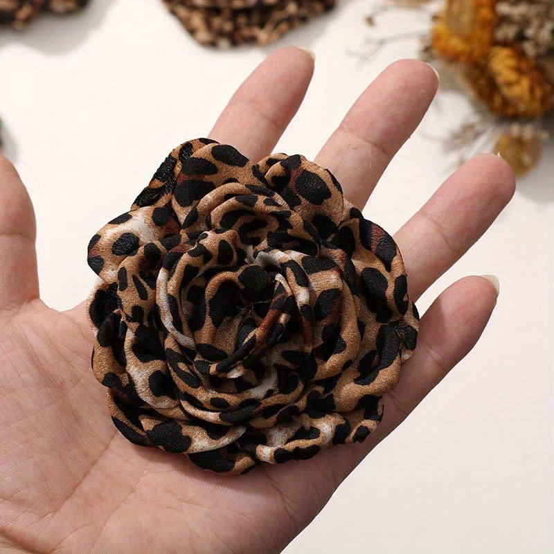Elegant Fabric Leopard Rose Flower Large Brooch Lapel Pins Dainty Handmade Flower Brooches Pin Classic Wedding Party Dance Banquet Dress Suit Clothes Accessories Jewelry Gifts for Women 85mm - Image 3