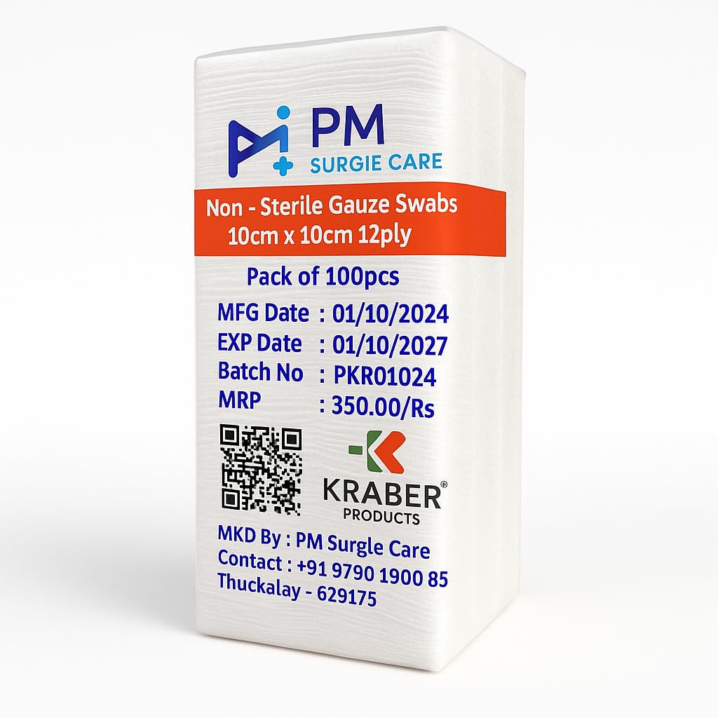 - Non Sterile Absorbent Gauze Swabs 10cm x 10cm – Cotton Wound Dressing Pads for First Aid & Medical Use (Pack of 100)