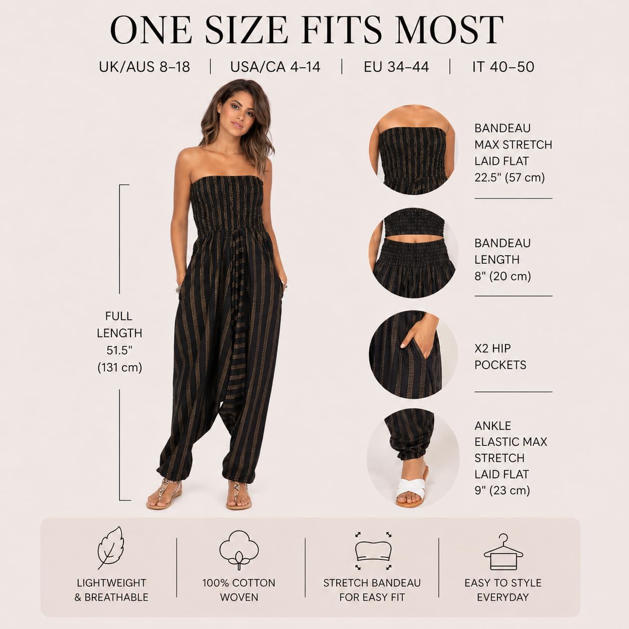 likemary Tuta Jumpsuit Donna in Cotone Stile Harem - Tirare giu e Trasformare in Pantaloni Harem - 2-in-1 Vestito - Tuta Intera Estiva & Pantaloni Harem con Tasche Ideale Per Le Vacanze