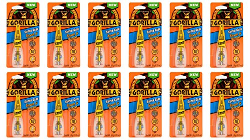 Gorilla Super Glue with Brush & Nozzle Applicator, 12 Gram, Clear, (Pack of 12)