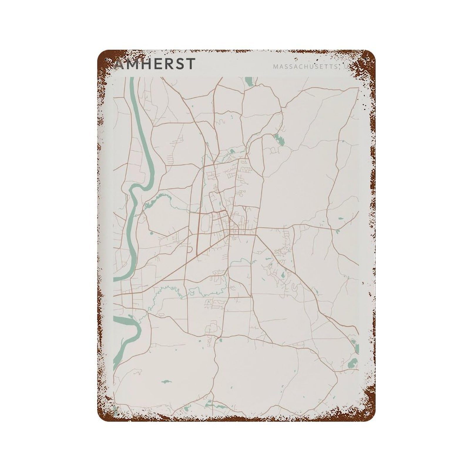 xiaoxiaoshen Amherst Map Massachusetts Travel Gift Minimalist (2) Wall Decor Art Metal Tin Poster Modern Home Decor Art Home Bar Shop Decorations Vintage Sign 40x30cm