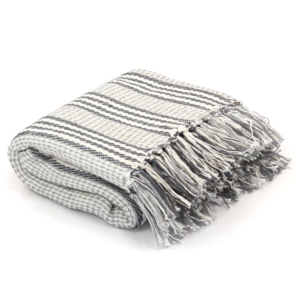 Manta de Algodón con Diseño de Rayas, Suave y Agradable, mantas para cama, manta sofa, Para Dormitorio, Silla o Sofá, Gris y Blanco, 220x250 cm