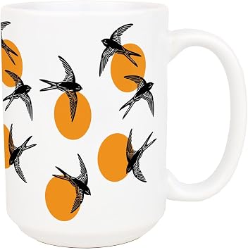 Purely Home Abstract Art Swallows Mug - Bird Lovers Large 500ml Ceramic Tea/Coffee Cup Gift