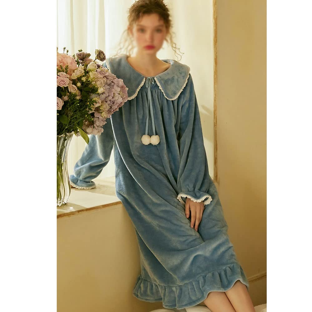 Camisón de Invierno para Mujer, de Franela, de Manga Larga, Suave y cómodo (BL)