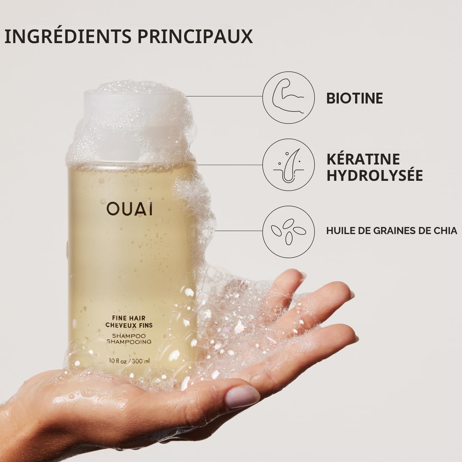 OUAI Recharge de Shampooing Fin – Shampooing Volumisant avec Kératine Renforcante, Biotine et Huile de Graines de Chia pour Cheveux Fins – Apporte un Volume Léger – Soins Capillaires Sans Parabène