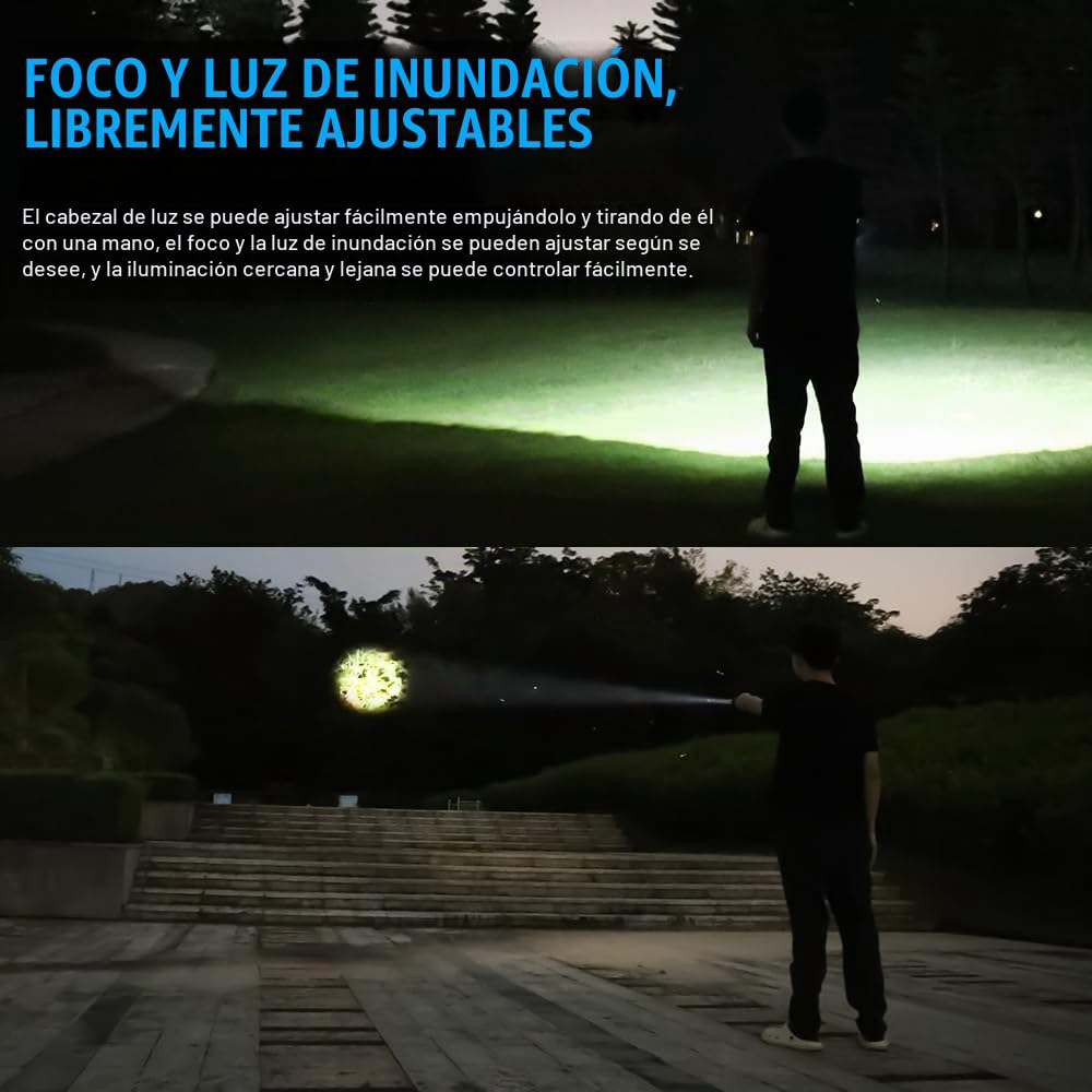 TrustFire E6 Linternas LED Alta Potencia, 1500 Lúmenes Recargable Linternas, 5 Modos de Luz, Zoomable, Linterna de Aluminio Enfoque Ajustable - Ultra Portátil para Ciclismo, Camping, Montañismo etc.