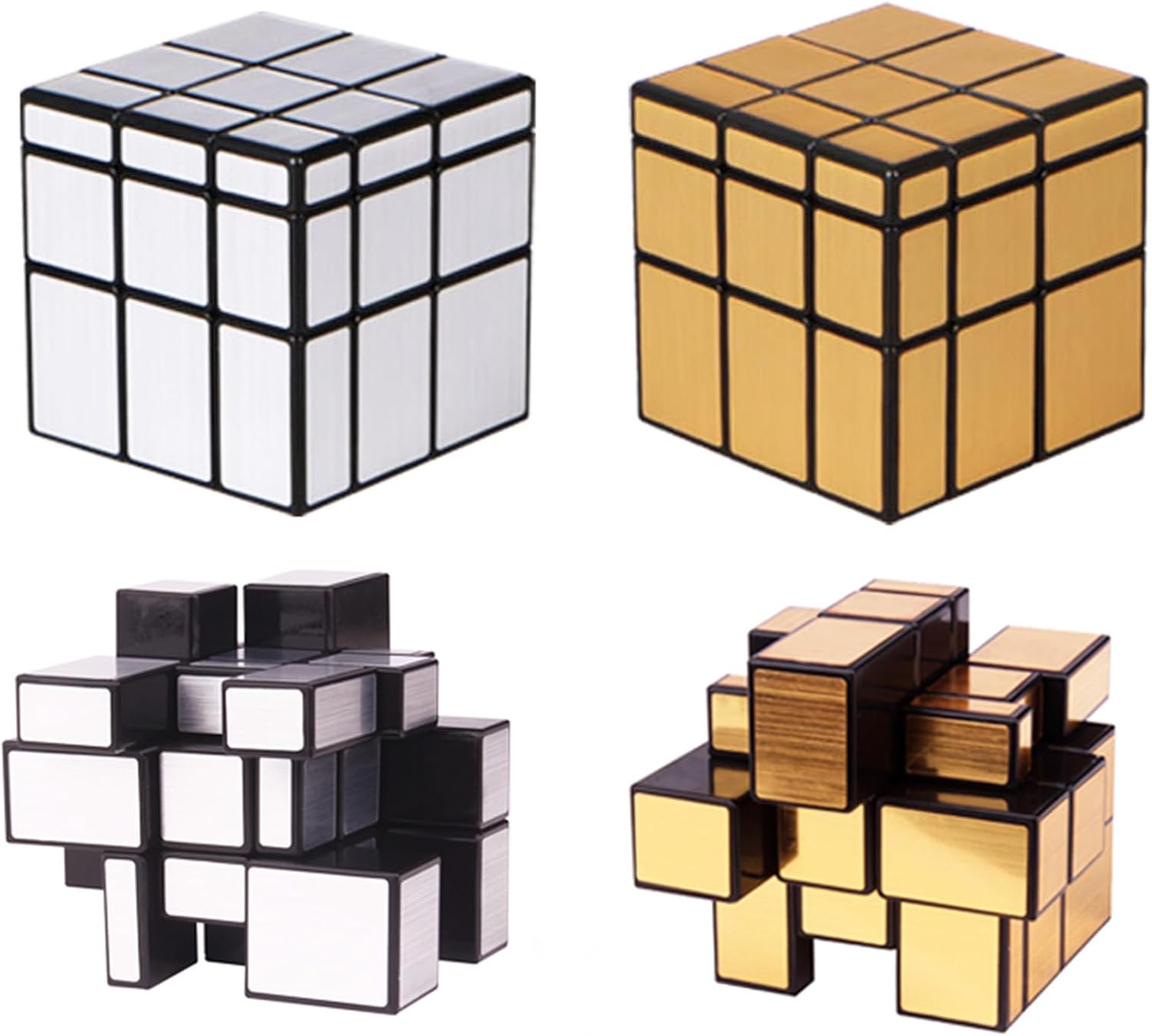 AHYUAN Mirror Speed Cube Set Magic Cube 2Pack Dysmorphism 3x3x3 Mirror Golden Wheel Cube and Silver Cube Twist Speed Cube Bundle Puzzle Games Toy for Children and Adults (Classic Edition)