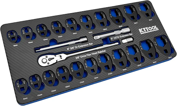 KTTOOL 25Pcs Crows foot Wrench Set 1/2" and 3/8” Drive Flare Nut Crowfoot Wrench Set Metric 8-32mm 6 Point Crows Feet Wrench