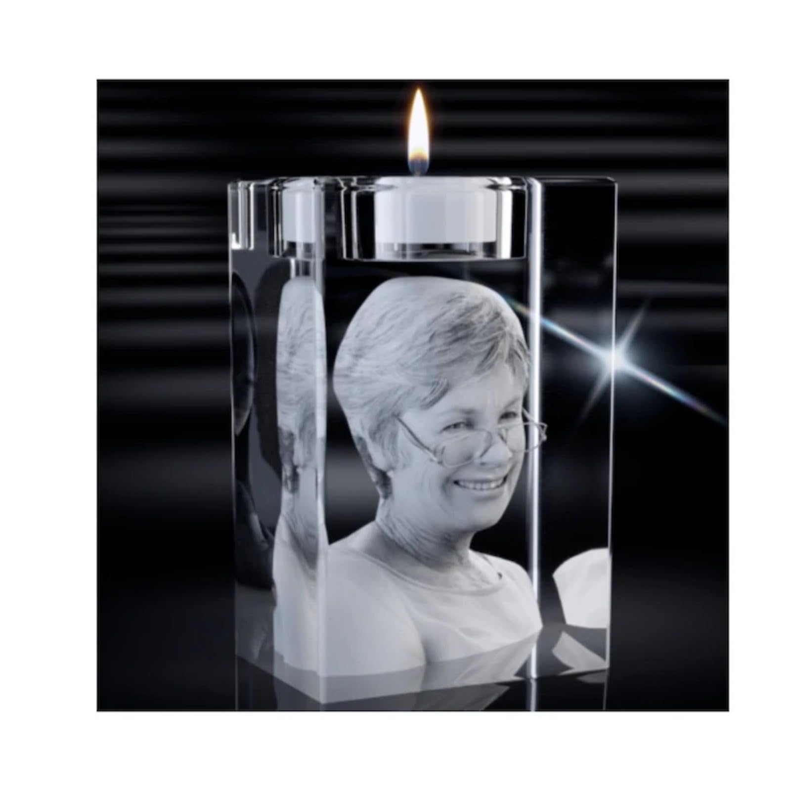 MXN Personalisierter 3D-Foto-Kristall-Kerzenhalter Mit Bild, Gravur - Geschenk für Geburtstag, Weihnachten, Muttertag (3D, 5 x 12 cm)
