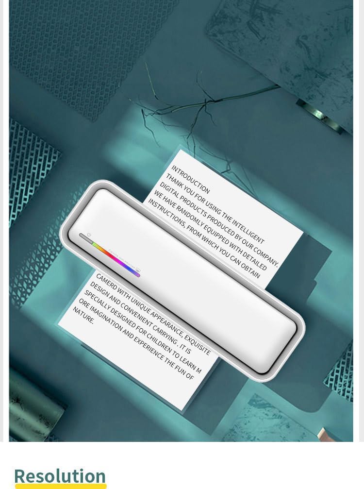 Mini Portable Bluetooth Thermal Printer X9 - Inkless Wireless Printing, A4 Paper Supported, Compatible with Android/iOS/Windows, Includes 1 Roll HD Paper (19-20 Sheets), White/Black (White)