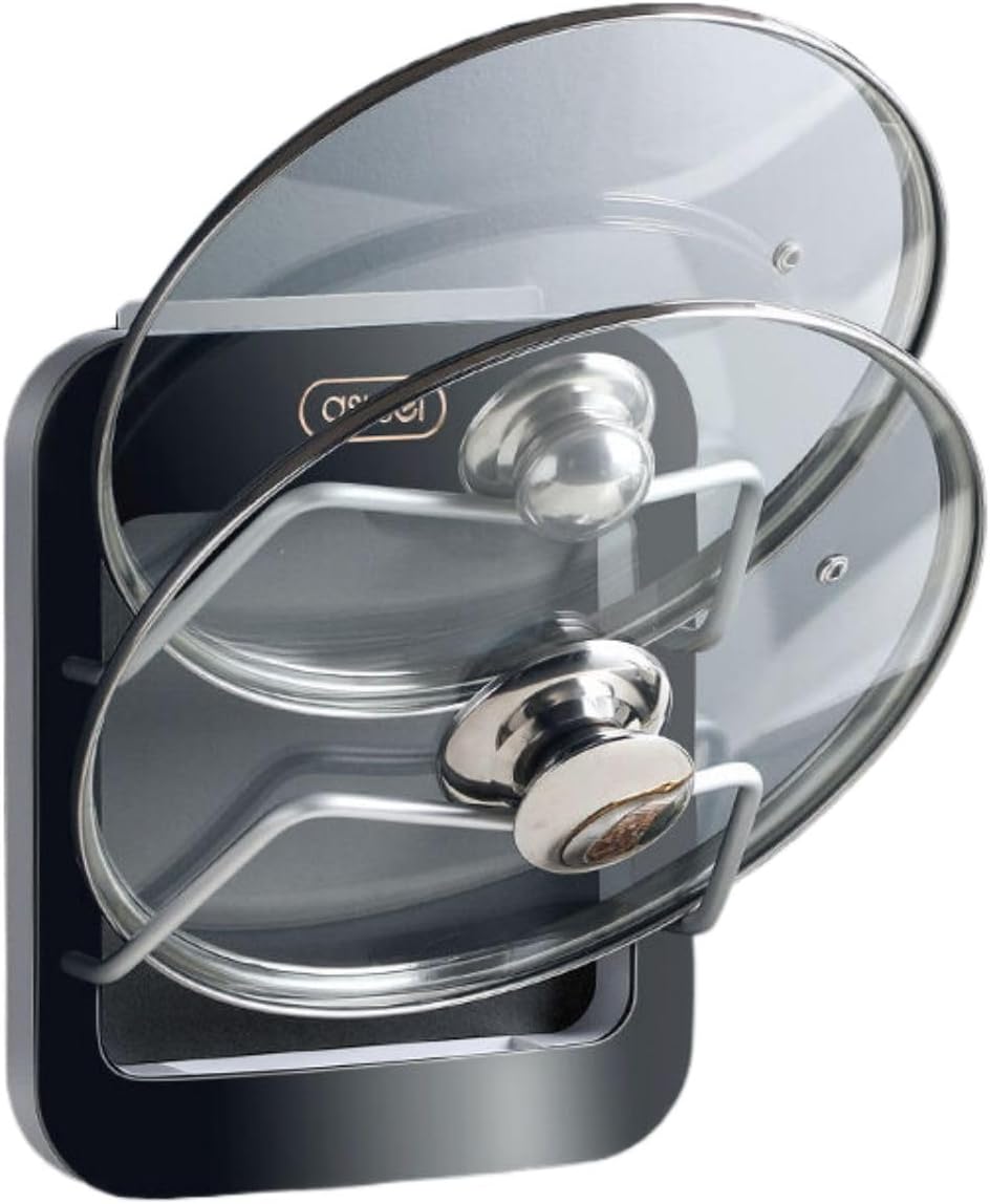 锅盖架壁挂式免打孔多功能厨房置物架 Under Sink Storage for Kitchen Bathroom Cabinet,砧板菜板收纳架 Multifunctional Storage Shelves for Kitchen Living Room Office,子锅盖放置器-经典黑