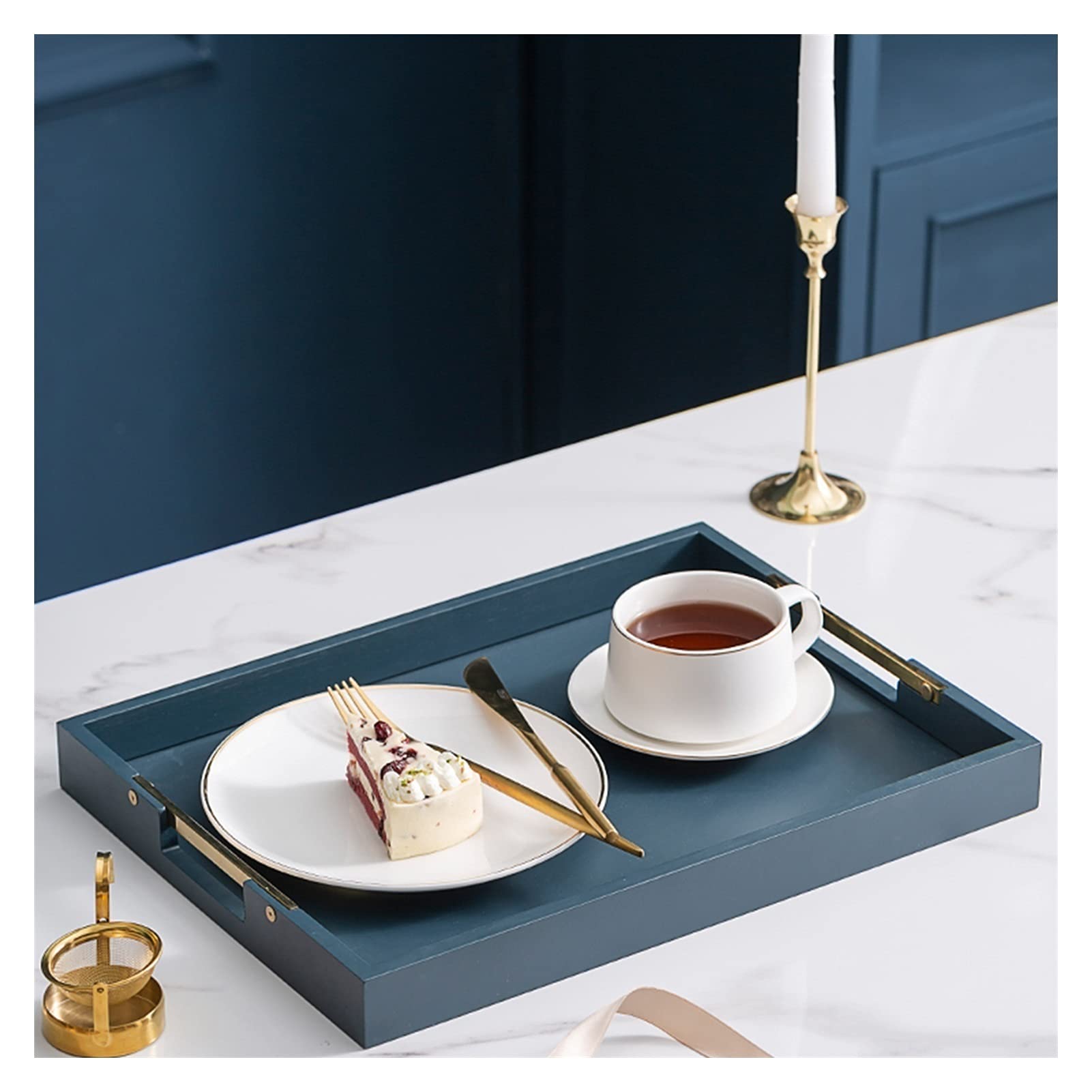 Bandeja Bandeja y Plato de Servicio, Bandeja de Bocadillo de Madera Gruesa de Madera Rectangular, Bandeja de Desayuno, decoración de Granja con Estilo Bandejas para Servir Comida(B,S)