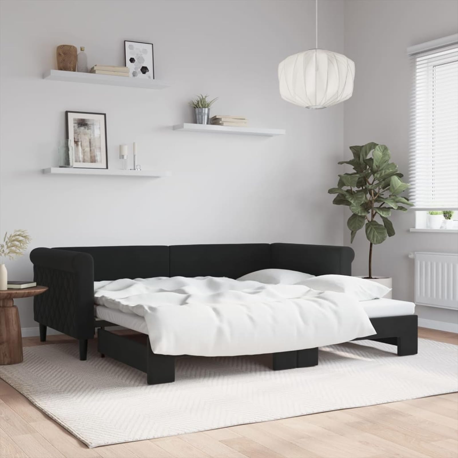 ATOMSTACK MAKER Letto estraibile nero, 90 x 190 cm, divano letto 2 in 1 in velluto (100% poliestere), struttura in legno e metallo, ideale per camera da letto o ospiti, design moderno e minimalista