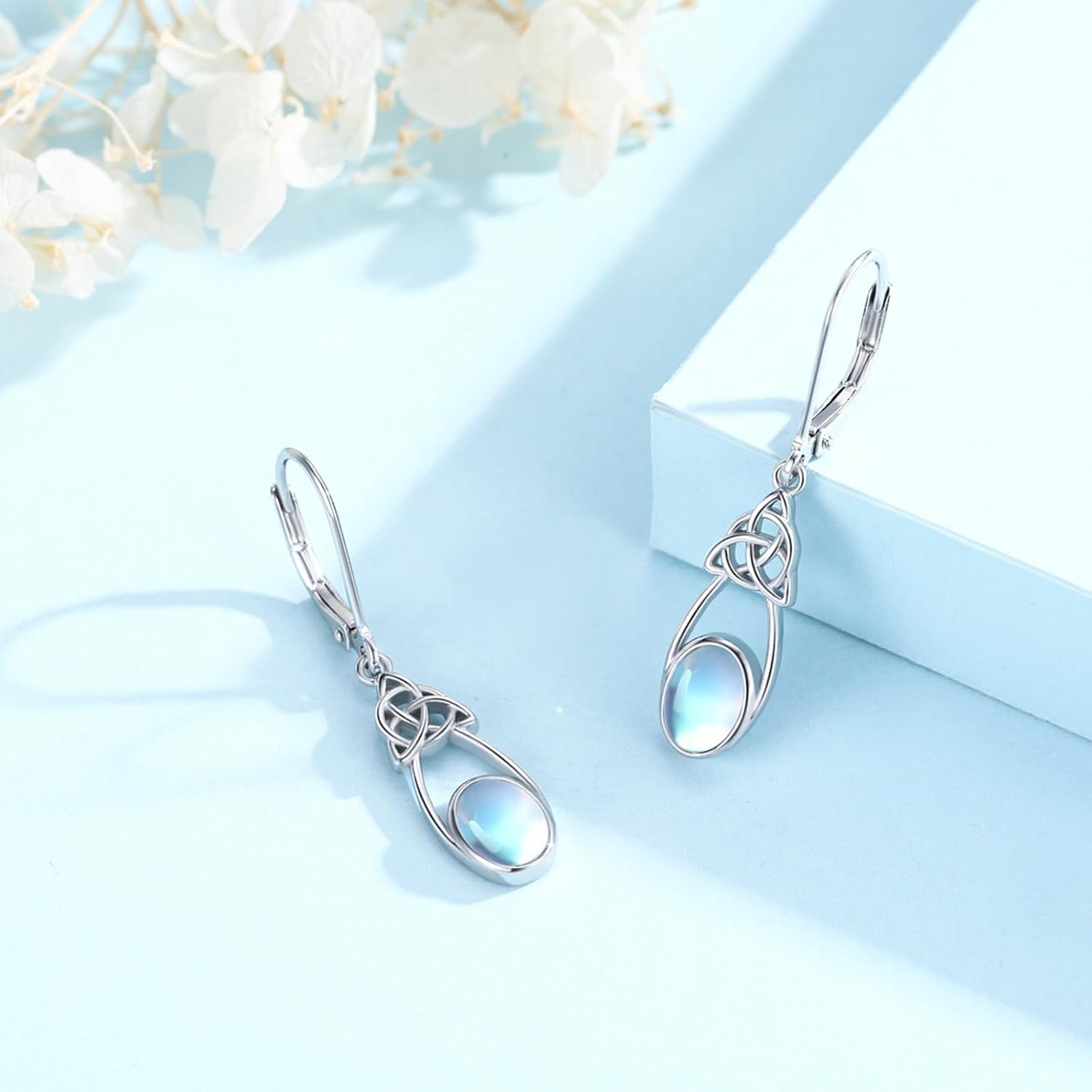 MEDWISE Celtic Oval Moonstone Earrings for Women 925 Sterling Silver Celtic Knot Trinity Teardrop Earrings Irish Jewelry for Women Ladies Wife Birthday Girrl Present - Image 4