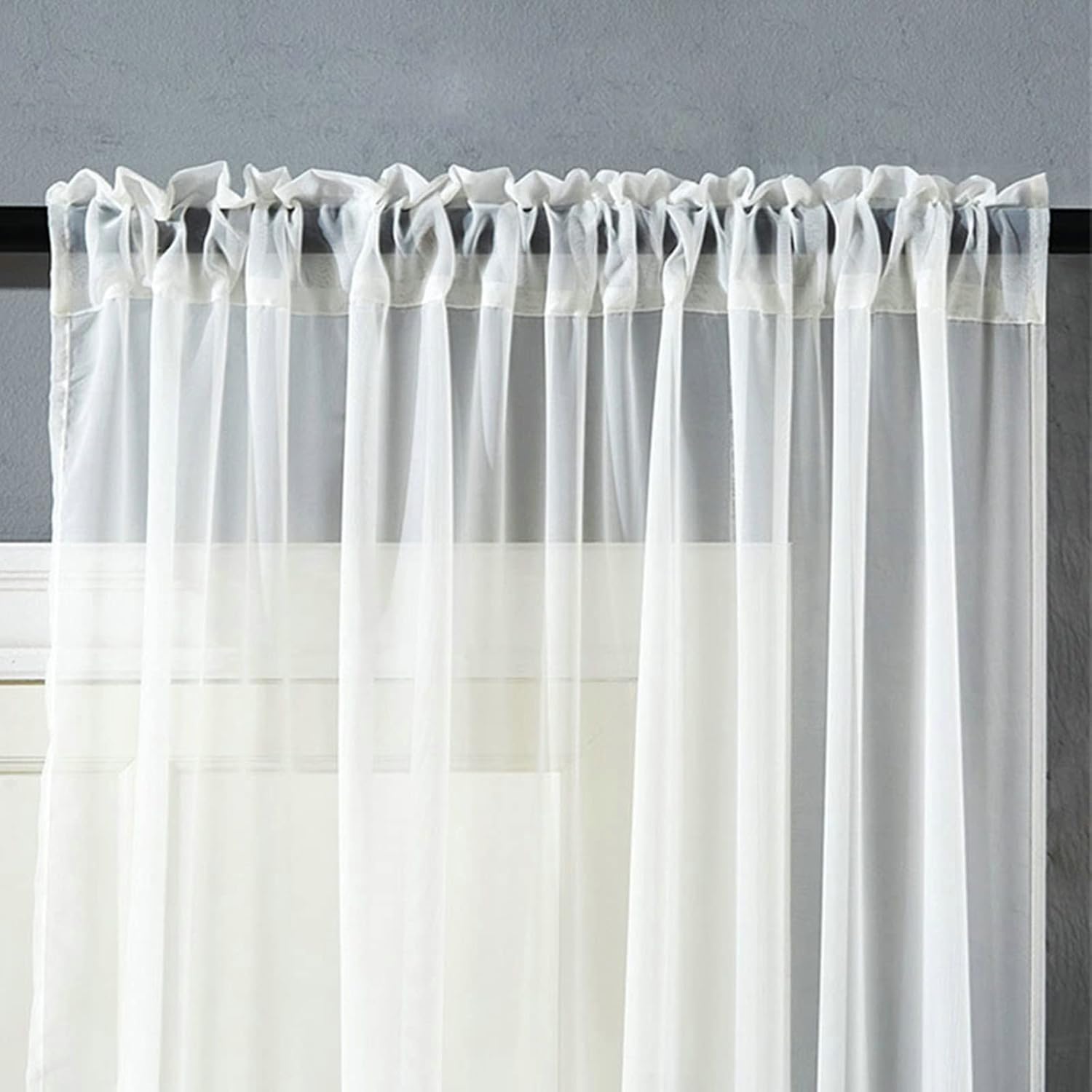 Tulle Curtains for Living Room 2 Panels Set 2 x 42W x 63H,Curtains Voile for Living Room White Solid Color Curtains Rod Pocket