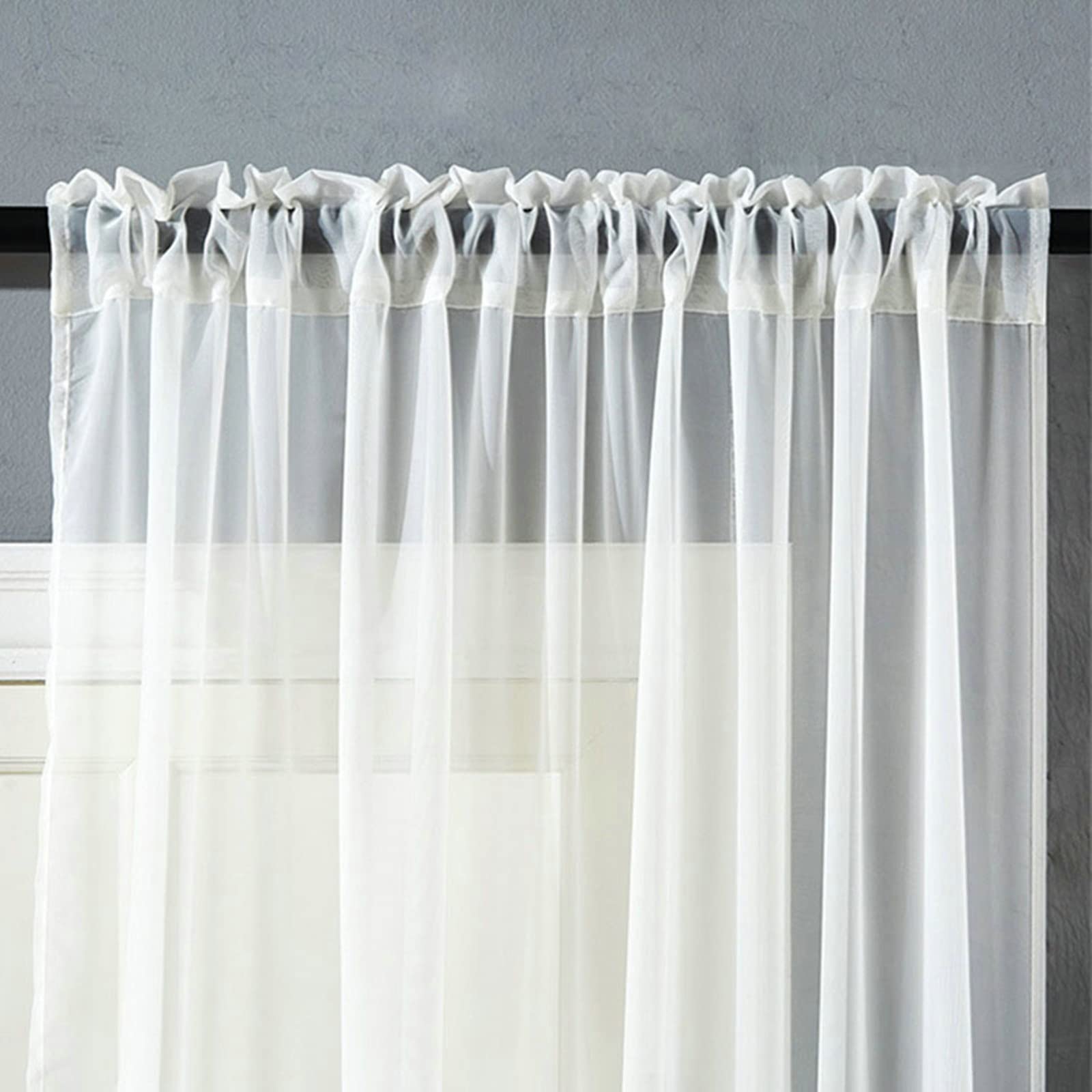 Juego de 2 cortinas blancas traslúcidas, 137 x 274 cm, elegantes cortinas para sala de estar y dormitorio, tela semitransparente ligera, fácil de colgar, adecuadas para barras de cortina