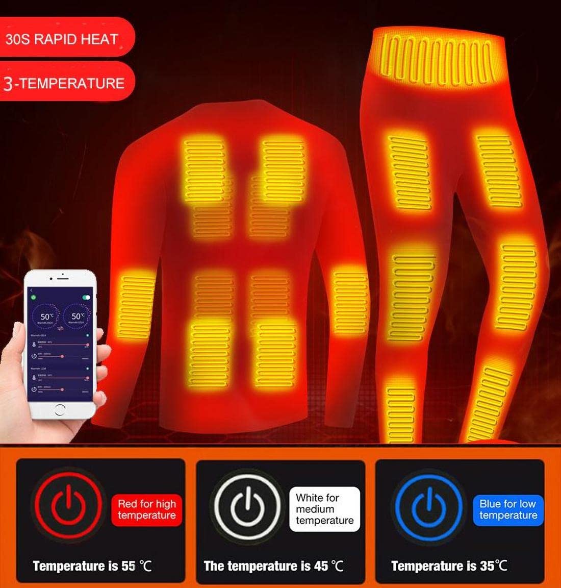 scosao Sous-vêtements chauffants pour homme et femme - Rechargeable par USB - Avec application de réglage de la température