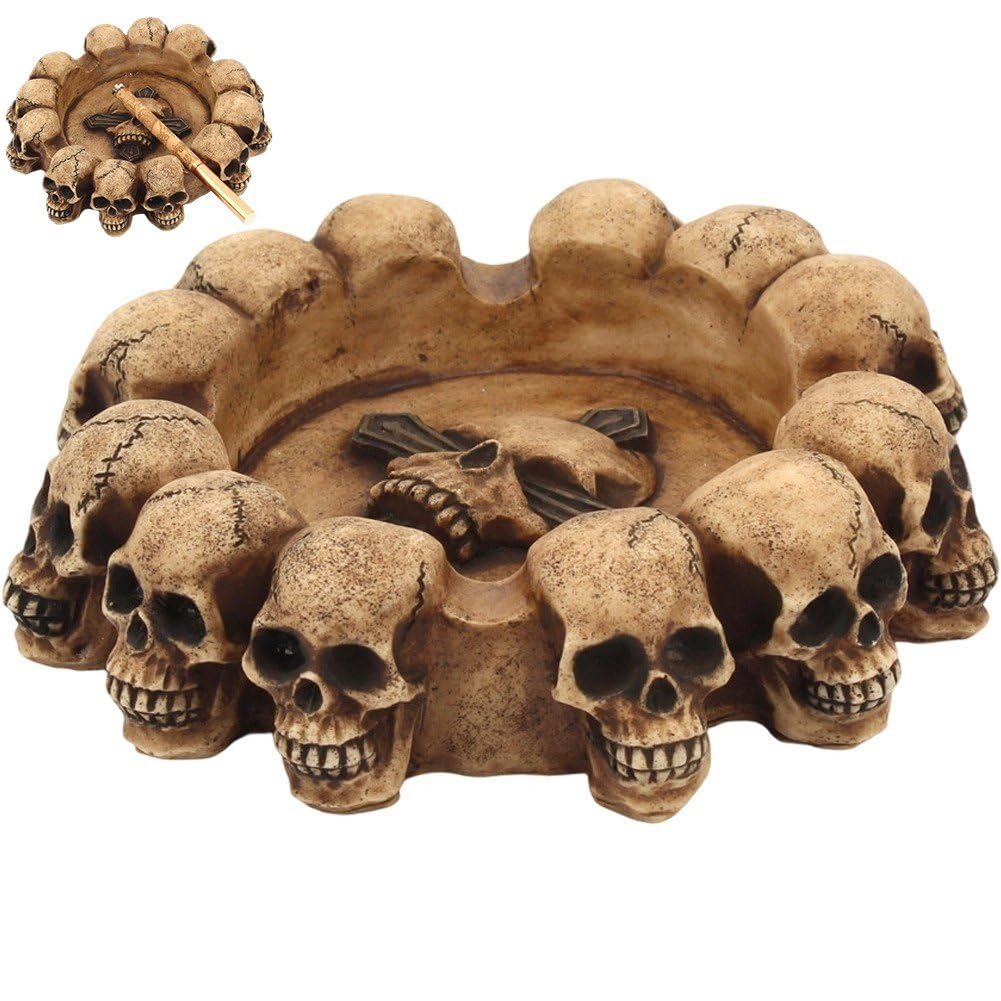 Hrippy Gotycka popielniczka w kształcie czaszki wielogłowicowa, kształt czaszki, dekoracyjna popielniczka na stół na Halloween, dekoracja domu, na imprezę