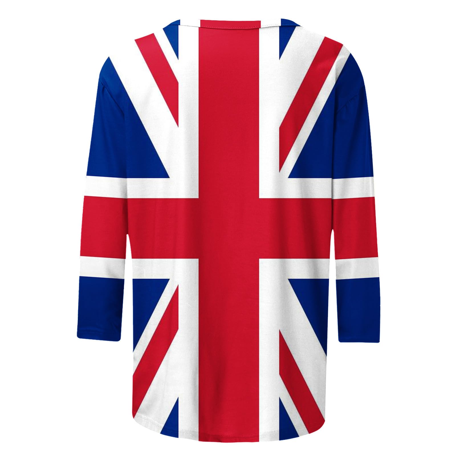T-shirt graphique à manches 3/4 pour femme - Bloc de couleurs - Drapeau Union Jack britannique - T-shirt décontracté à motif géométrique - Pull à manches trois quarts - Hauts longs - Tailles S à 3XL