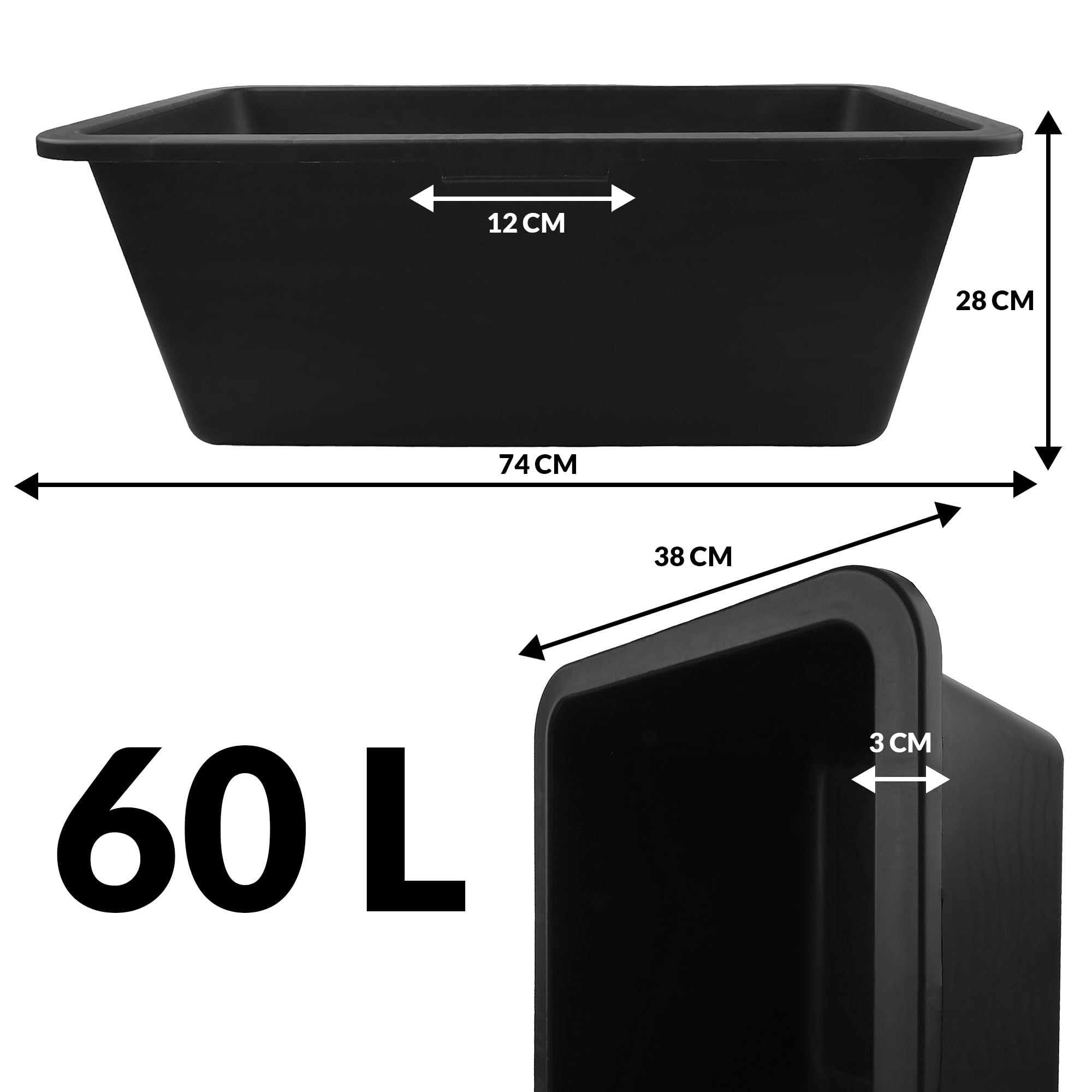 5 x skrzynka na zaprawę 60 l, wanna z tworzywa sztucznego, duża wanna do zaprawy murarskiej, betonu, gruzu i materiałów budowlanych, wiadro budowlane, wanna plastikowa, prostokątna, wanna