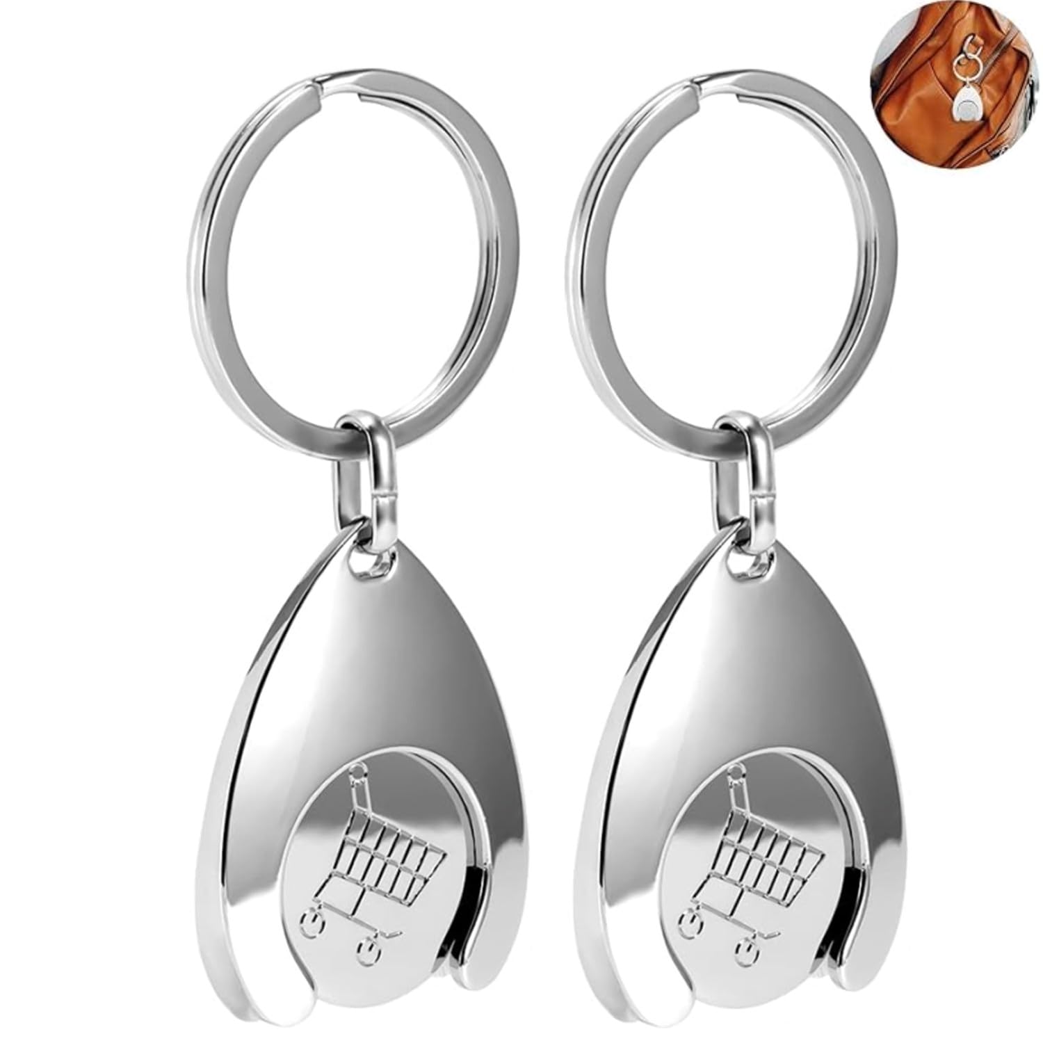 BOBOZHONG Portable Shopping Trolley Tokens Keyring,2 Pieces Reusable Shopping Trolley Token Metal Trolley Token Keyrings Trolley Coin Keyring Unlock Release Key for Grocery Shopping Cart
