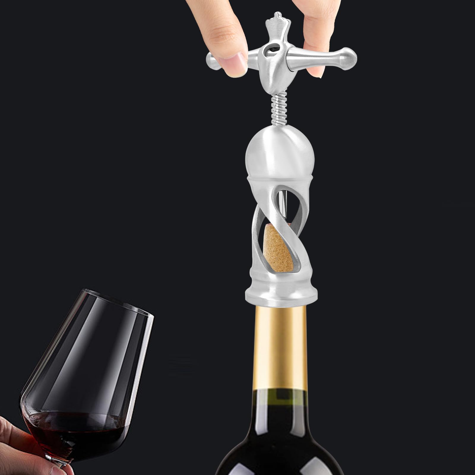 Wine Bottle Opener for Intact Cork Removal, Wine Corkscrew Heavy Duty, Effortless Bottle Opening, Manual Multifunctional Cork Screw for Waiter, 304 Stainless Steel and High Strength Carbon