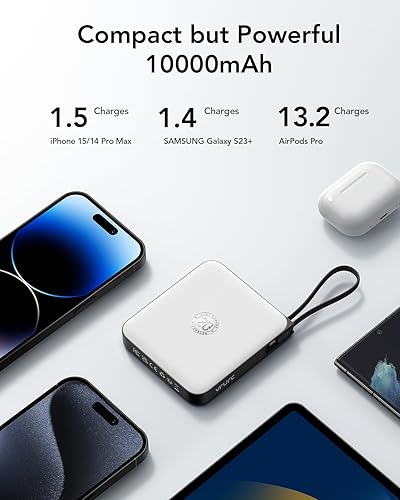 Miniatura 3 de VRURC Cargador portátil con 4 cables incorporados, batería de 10000 mAh PD 20 W para iPhone, 22.5 W USB C Banco de energía de viaje para iPhone 16