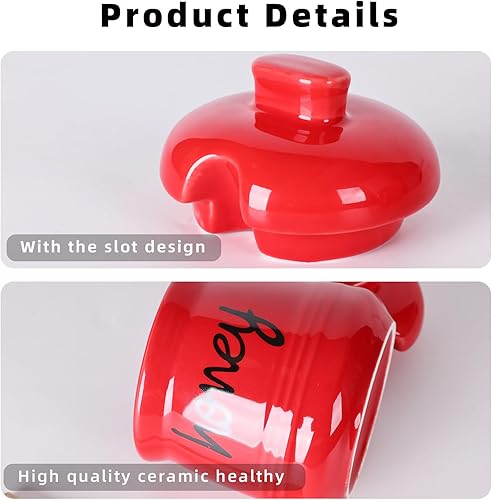 Vista 20 de Tarro de miel de 12 onzas con tapa y tapa de cerámica, color blanco