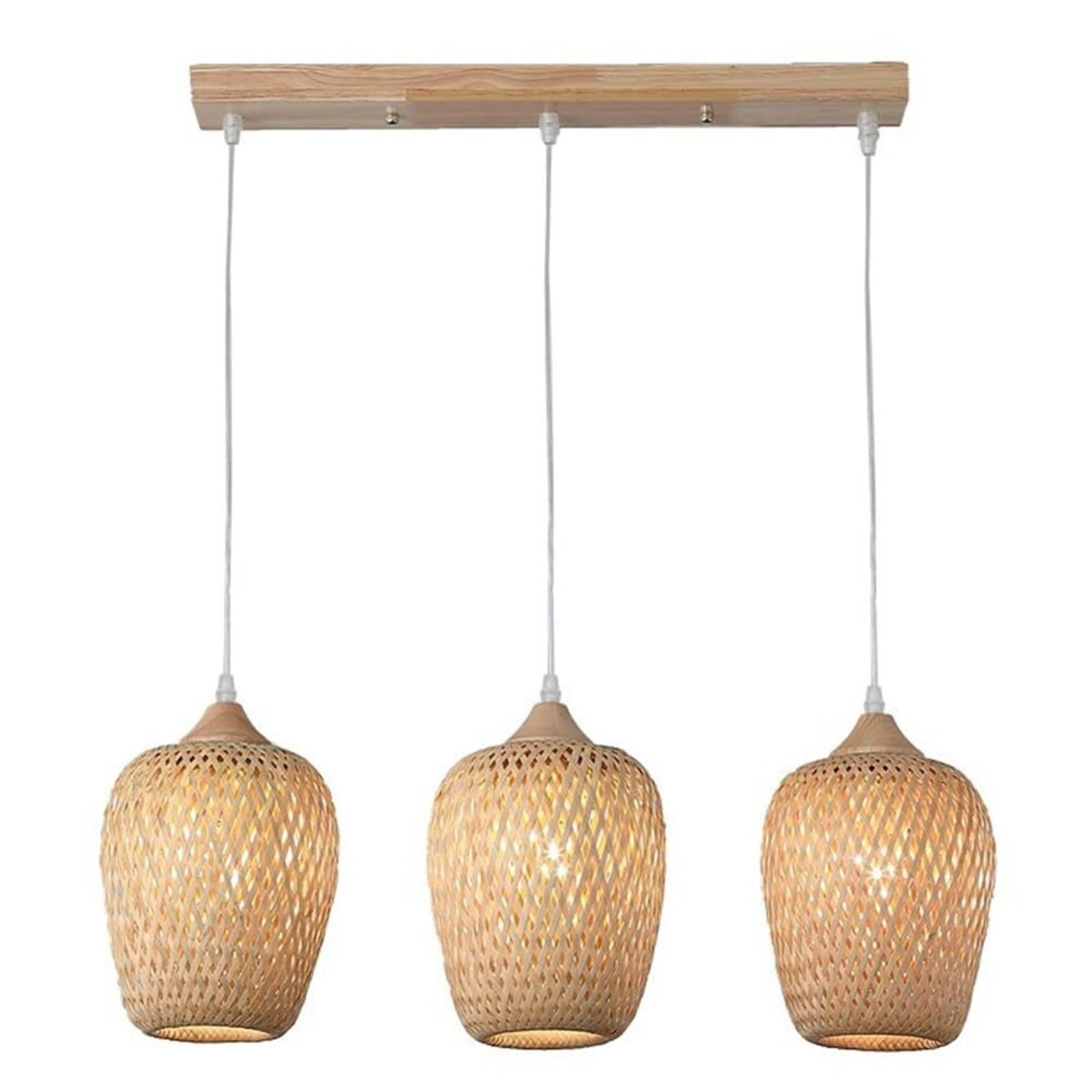 KHUKHU Modern Style Hanging Light Natural Bamboo Shade, Rattan Pendant Light Hanging Ceiling Lamp, E27 Height Adjustable Dining Room Corridor Entryway Light Industrial Ceiling Chandelier Lamp(B)