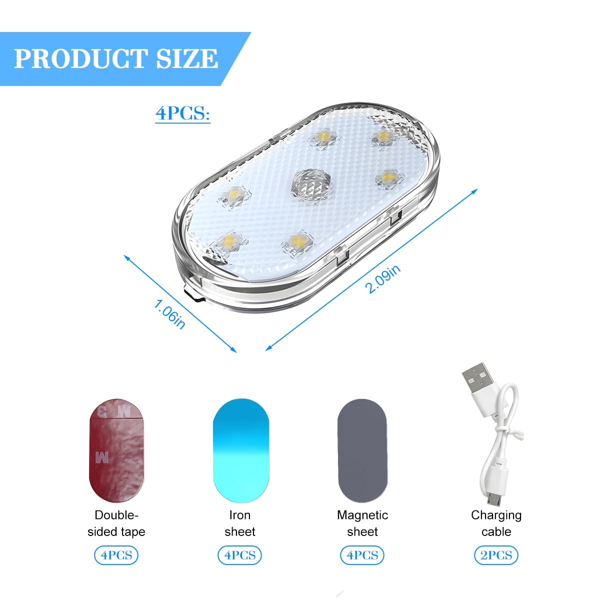 4 luces LED inalámbricas para el interior del automóvil, 6 cuentas de lámpara LED brillantes, luz ambiental magnética para vehículo, accesorios de iluminación nocturna para automóvil