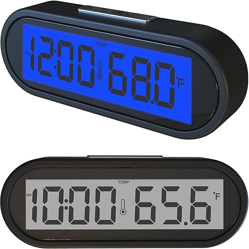 Reloj de automóvil y temperatura con retroiluminación azul Fahrenheit, pequeño reloj electrónico para tablero de instrumentos, retroiluminación LCD