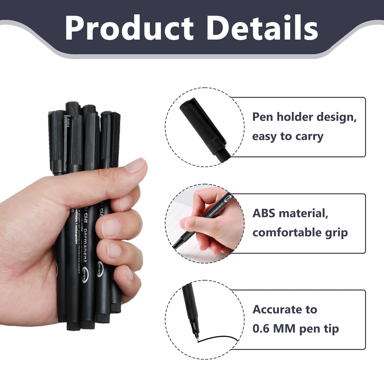 10 Pcs Permanent Marker Pens, Permanent Pen Fine Line Tip - Image 3